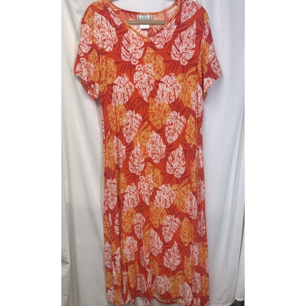 Desert Shores Hawaiian Patio Dress Tropical Leaves Orange and Yellow Size Large